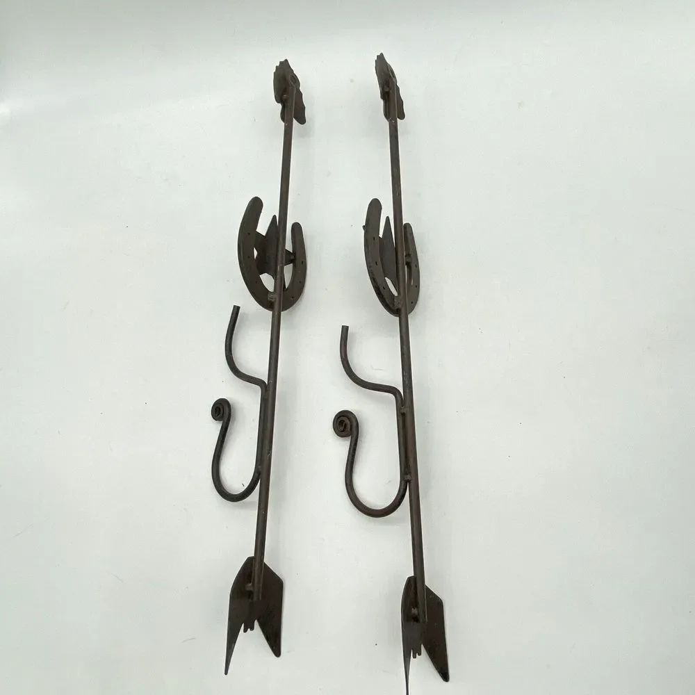 VTG Arrowhead‎ Horseshoe Star Wall Hooks Set 2 Metal Coat Hat Rack Western Ranch